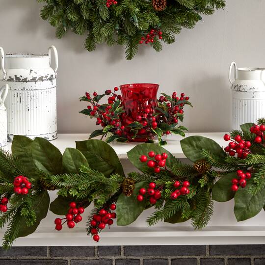 6.5" Red Holly Berry Candelabrum